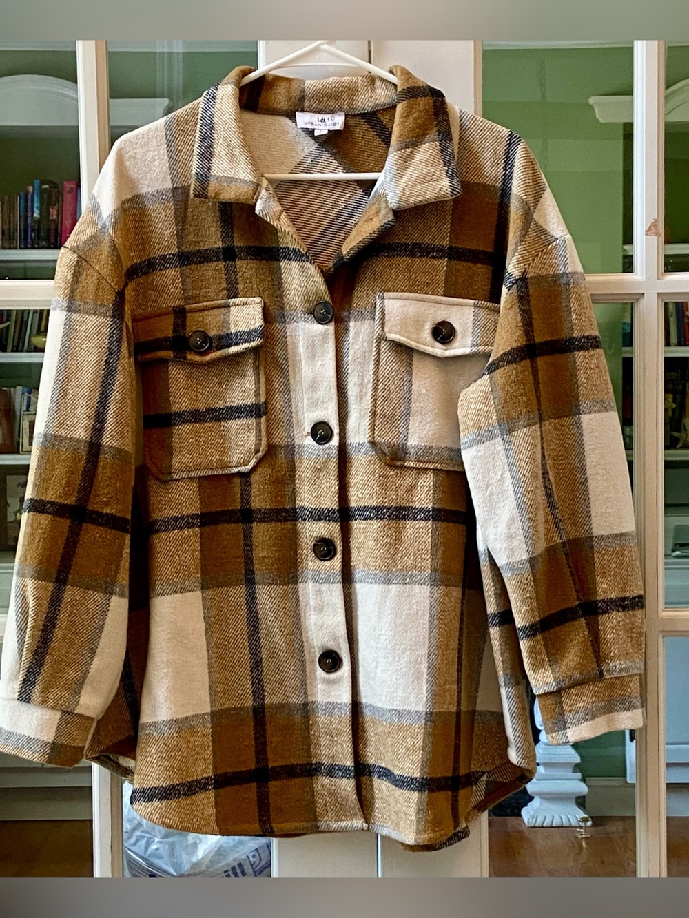 Urban Daizy Brown Cream Plaid Shacket Size Large